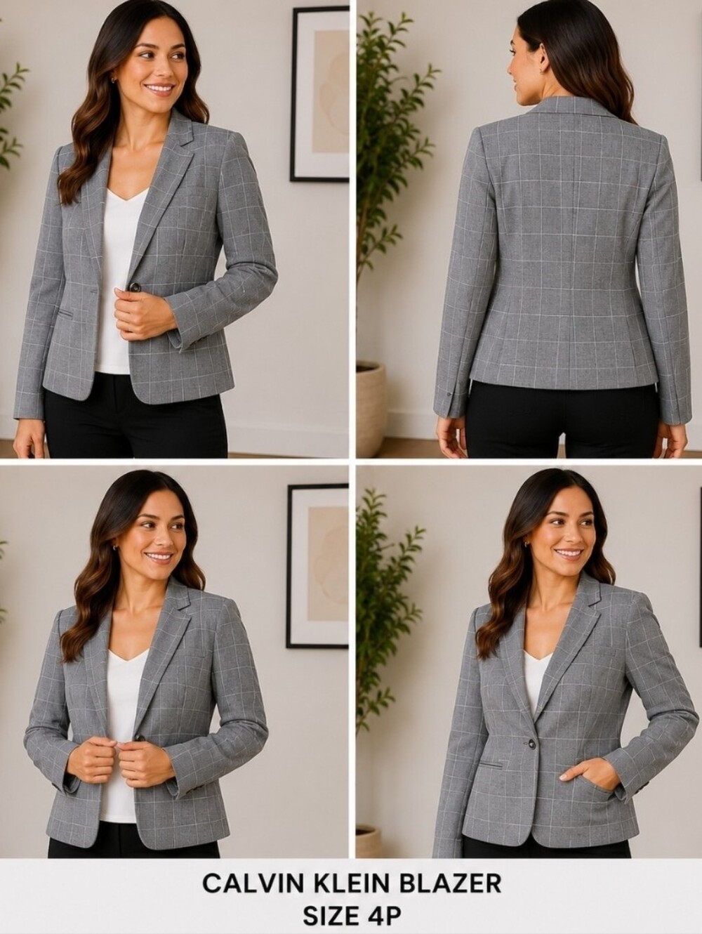 ✨ Calvin Klein Gray Windowpane Blazer | Size 4P ✨